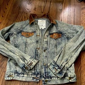 Acid washed denim jacket with faux leather detailing